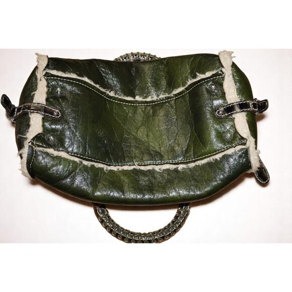 Vintage GUESS Olive Green Faux Leather Shearling Handbag | Y2K Croc Trim Logo - Picture 15 of 15